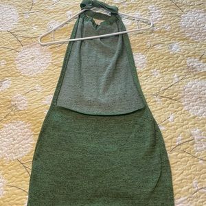 Green backless halter top mini dress